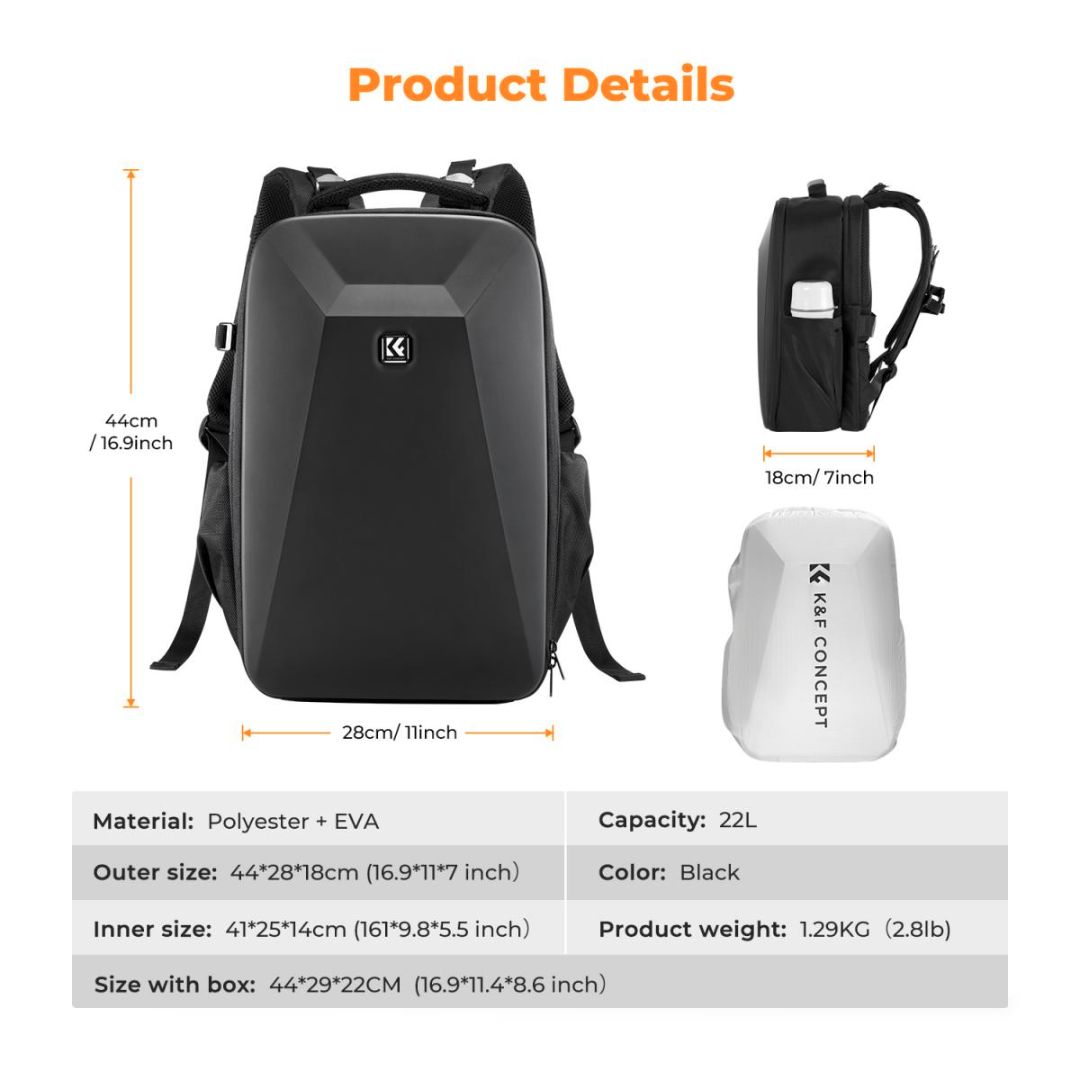 K&F Concept Hardshell Camera Backpack 22L Waterproof Nature Wander 10 (Crni) KF13.134 - 6